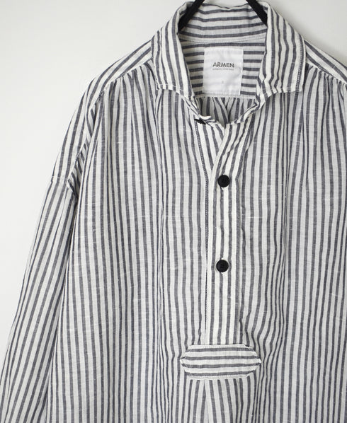 ISNAM2605S LINEN/COTTON STRIPE WORK GATHERED SHIRT