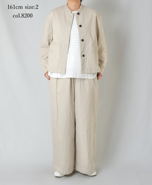 NMDS26211 60s STITCHED ORGANIC CAMBRIC STAND COLLAR FLY FRONT JACKET
