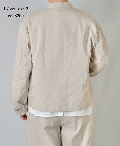 NMDS26211 60s STITCHED ORGANIC CAMBRIC STAND COLLAR FLY FRONT JACKET