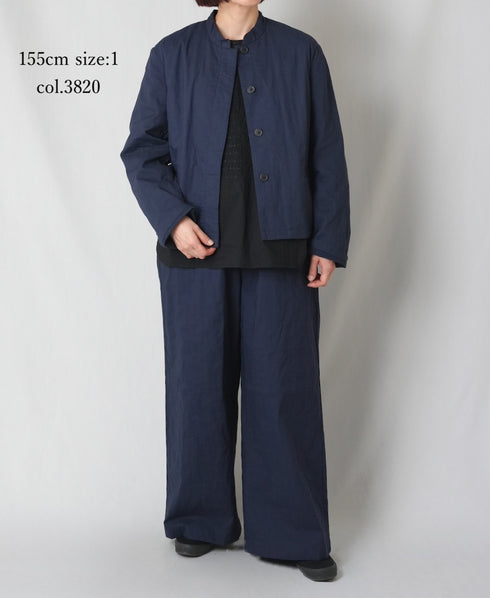 NMDS26211 60s STITCHED ORGANIC CAMBRIC STAND COLLAR FLY FRONT JACKET