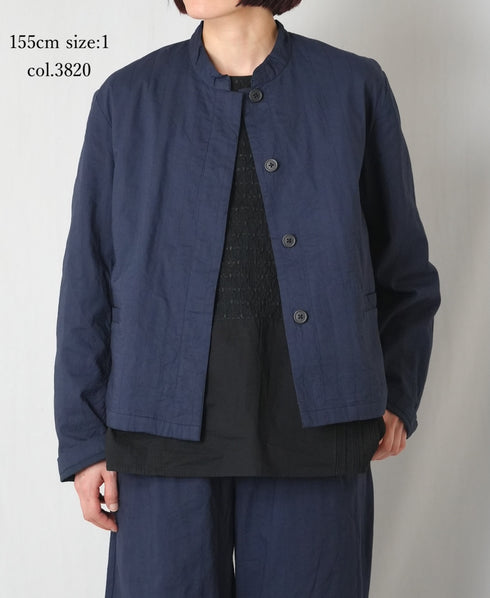 NMDS26211 60s STITCHED ORGANIC CAMBRIC STAND COLLAR FLY FRONT JACKET