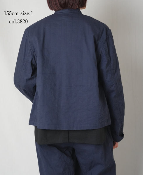 NMDS26211 60s STITCHED ORGANIC CAMBRIC STAND COLLAR FLY FRONT JACKET