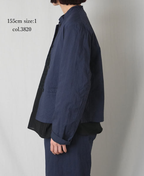 NMDS26211 60s STITCHED ORGANIC CAMBRIC STAND COLLAR FLY FRONT JACKET