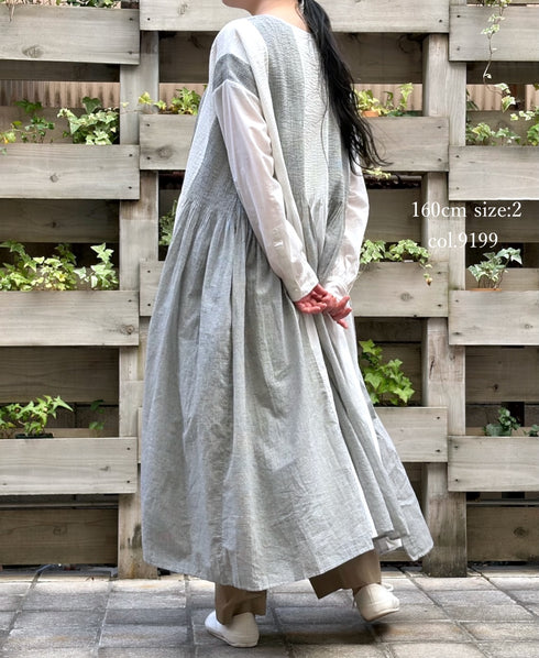 INMDS26112W HANDWOVEN COTTON SINGLE CHECK PATCHWORK BALL BUTTON SHIRTS DRESS