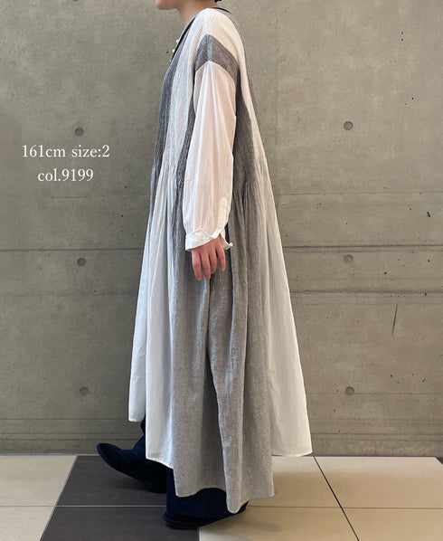 INMDS26112W HANDWOVEN COTTON SINGLE CHECK PATCHWORK BALL BUTTON SHIRTS DRESS