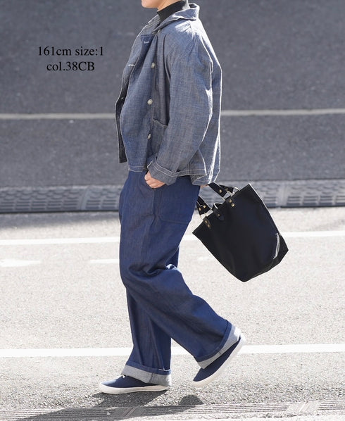 ISNAM2601CB NAVY (INDIGO) CHAMBRAY ROUND COLLAR DOUBLE JACKET