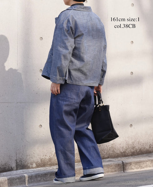 ISNAM2601CB NAVY (INDIGO) CHAMBRAY ROUND COLLAR DOUBLE JACKET