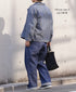 ISNAM2601CB NAVY (INDIGO) CHAMBRAY ROUND COLLAR DOUBLE JACKET