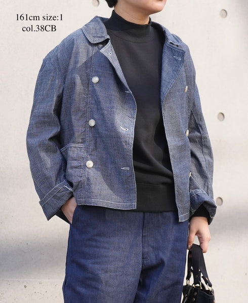 ISNAM2601CB NAVY (INDIGO) CHAMBRAY ROUND COLLAR DOUBLE JACKET