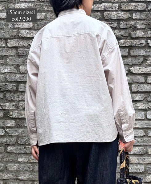 NMDS26221 60s ORGANIC CAMBRIC WITH EMB BANDED COLLAR SHIRT