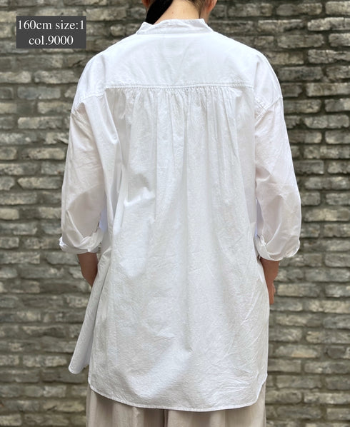 NMDS26222 60s ORGANIC CAMBRIC WITH EMB BANDED COLLAR EMB TUNIC