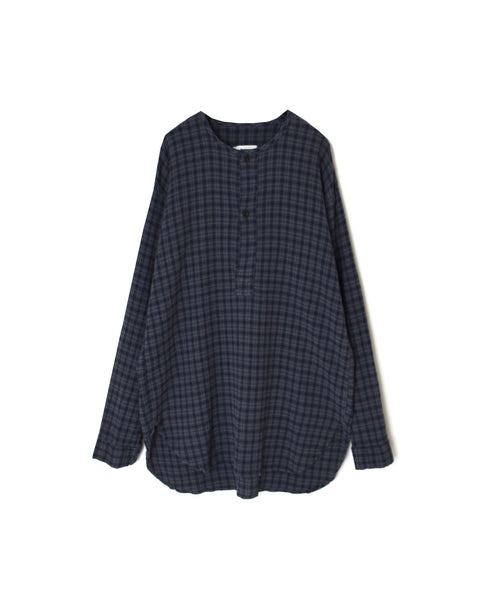 INHT2603CCD COTTON CHECK OVERDYE HENLEY NECK SHIRT