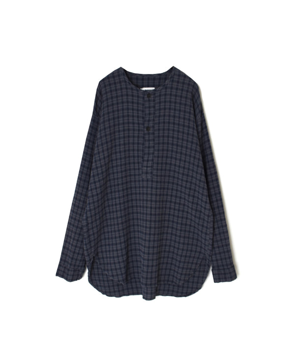 INHT2603CCD COTTON CHECK OVERDYE HENLEY NECK SHIRT