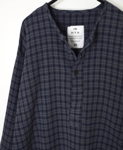 INHT2603CCD COTTON CHECK OVERDYE HENLEY NECK SHIRT