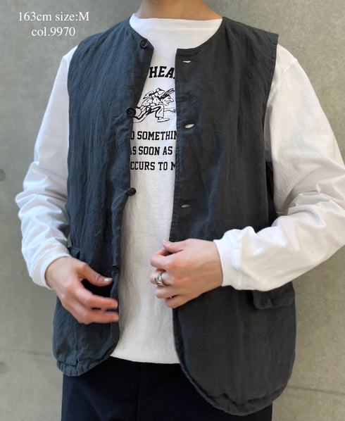 NVL2401LD 50s LINEN PLAIN (OVERDYE) NO COLLAR VEST