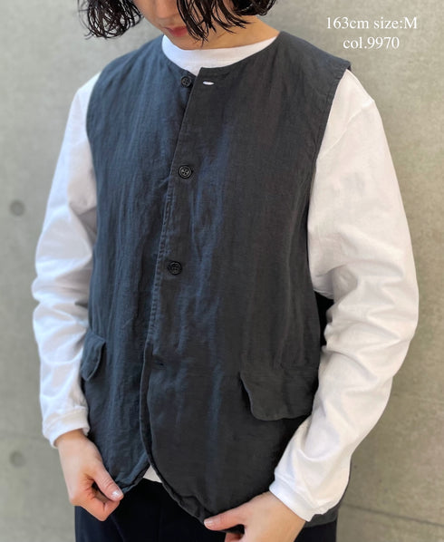 NVL2401LD 50s LINEN PLAIN (OVERDYE) NO COLLAR VEST