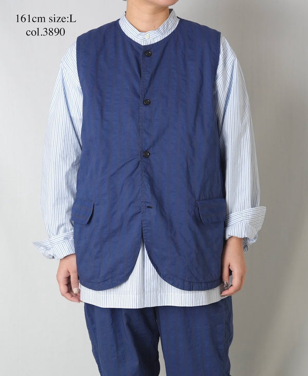 NVL2401PSD POPLIN WIDE STRIPE (OVERDYE) NO COLLAR VEST