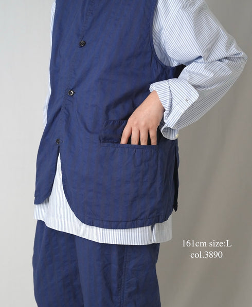 NVL2401PSD POPLIN WIDE STRIPE (OVERDYE) NO COLLAR VEST
