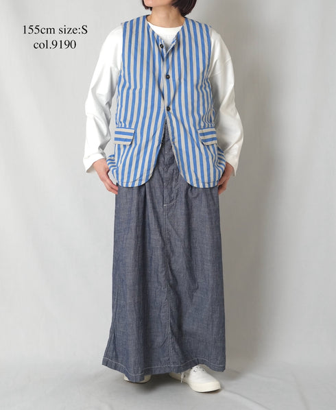 NVL2401PSD POPLIN WIDE STRIPE (OVERDYE) NO COLLAR VEST