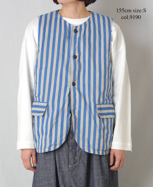 NVL2401PSD POPLIN WIDE STRIPE (OVERDYE) NO COLLAR VEST
