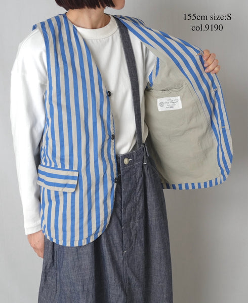 NVL2401PSD POPLIN WIDE STRIPE (OVERDYE) NO COLLAR VEST