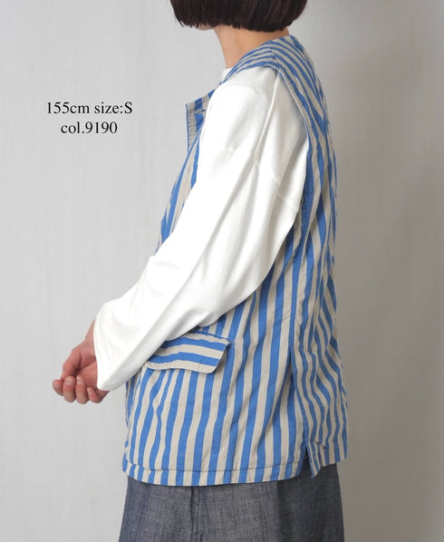 NVL2401PSD POPLIN WIDE STRIPE (OVERDYE) NO COLLAR VEST