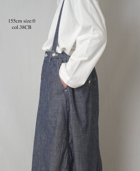 ISNAM2611CB NAVY (INDIGO) CHAMBRAY ADJUSTER TACK SKIRT WITH SUSPENDERS