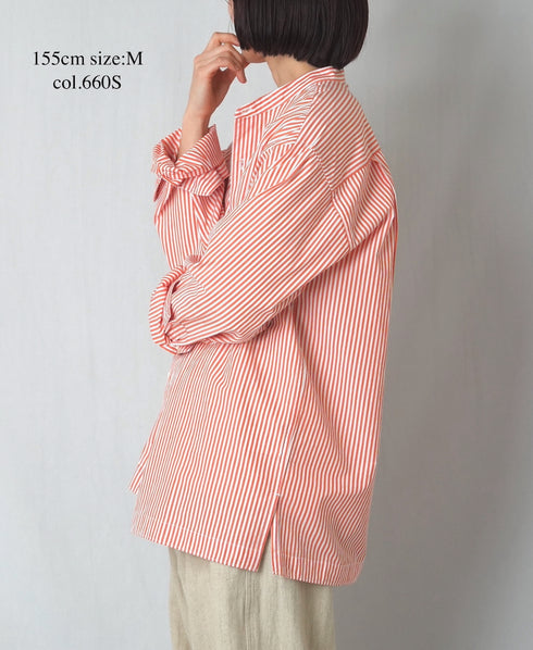 NVL2613 POPLIN STRIPE BANDED COLLAR L/SL SHIRT
