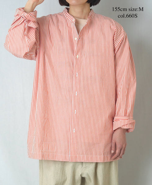 NVL2613 POPLIN STRIPE BANDED COLLAR L/SL SHIRT