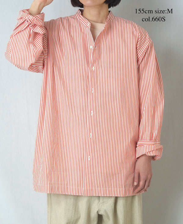 NVL2613 POPLIN STRIPE BANDED COLLAR L/SL SHIRT