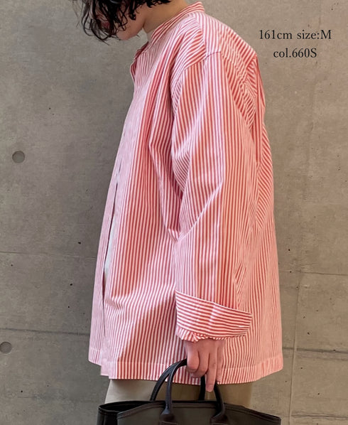 NVL2613 POPLIN STRIPE BANDED COLLAR L/SL SHIRT