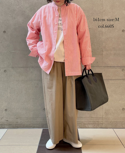 NVL2613 POPLIN STRIPE BANDED COLLAR L/SL SHIRT