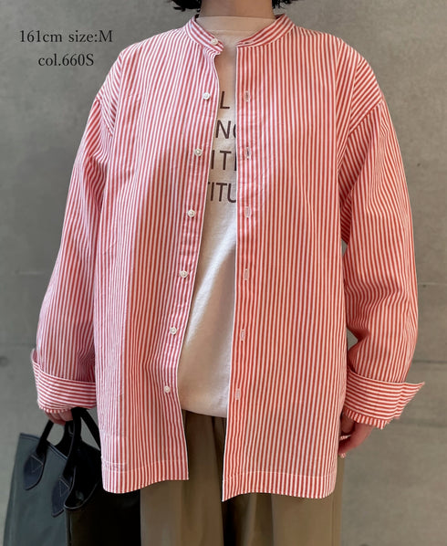 NVL2613 POPLIN STRIPE BANDED COLLAR L/SL SHIRT