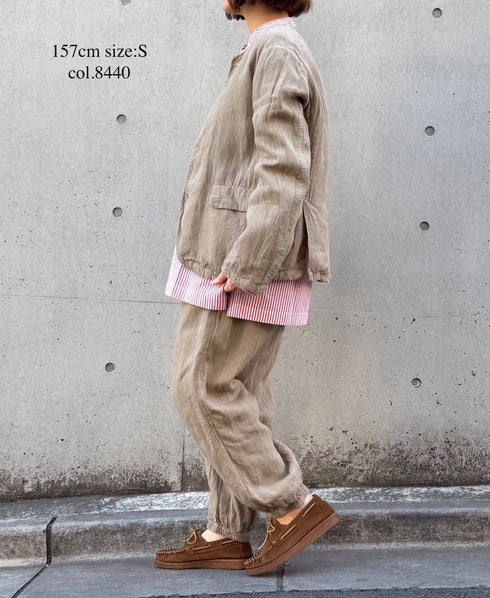 NVL2302LD 50s LINEN PLAIN (OVERDYE) SIDE VENTS NO COLLAR JACKET
