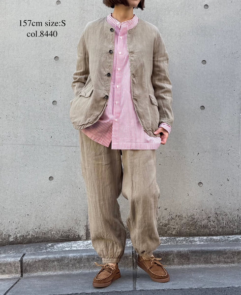 NVL2302LD 50s LINEN PLAIN (OVERDYE) SIDE VENTS NO COLLAR JACKET