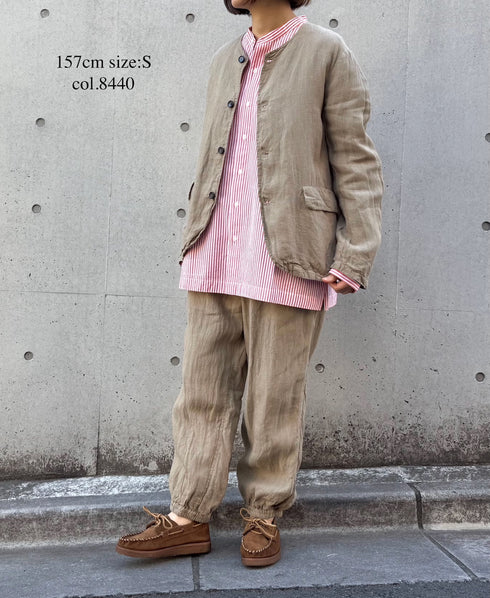 NVL2302LD 50s LINEN PLAIN (OVERDYE) SIDE VENTS NO COLLAR JACKET