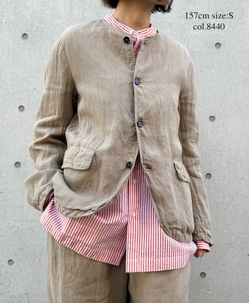 NVL2302LD 50s LINEN PLAIN (OVERDYE) SIDE VENTS NO COLLAR JACKET