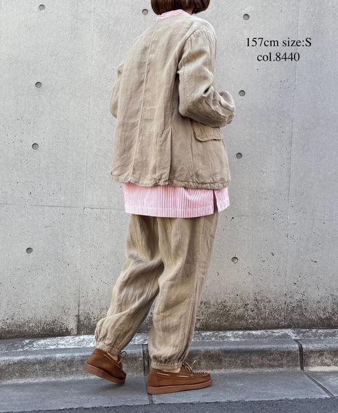 NVL2302LD 50s LINEN PLAIN (OVERDYE) SIDE VENTS NO COLLAR JACKET
