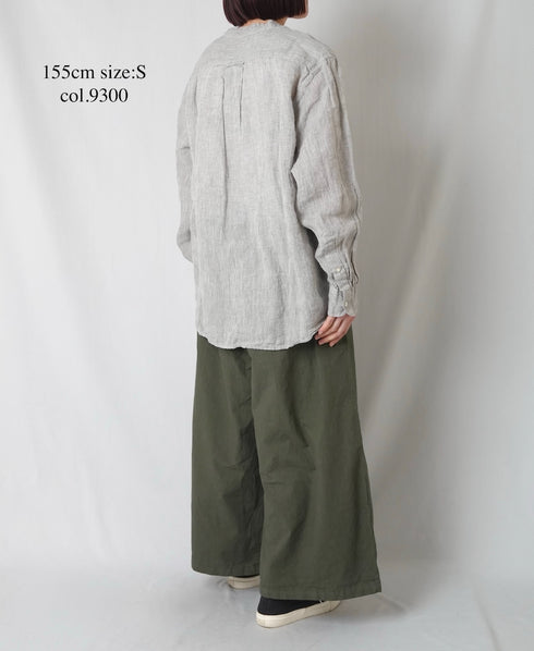NVL1951LW 60s LINEN CHAMBRAY BANDED COLLAR L/SL OVERSIZED SHIRT