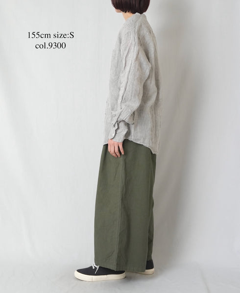 NVL1951LW 60s LINEN CHAMBRAY BANDED COLLAR L/SL OVERSIZED SHIRT