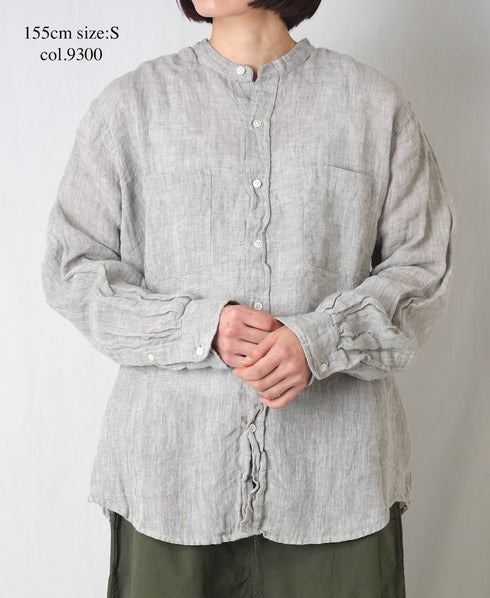 NVL1951LW 60s LINEN CHAMBRAY BANDED COLLAR L/SL OVERSIZED SHIRT