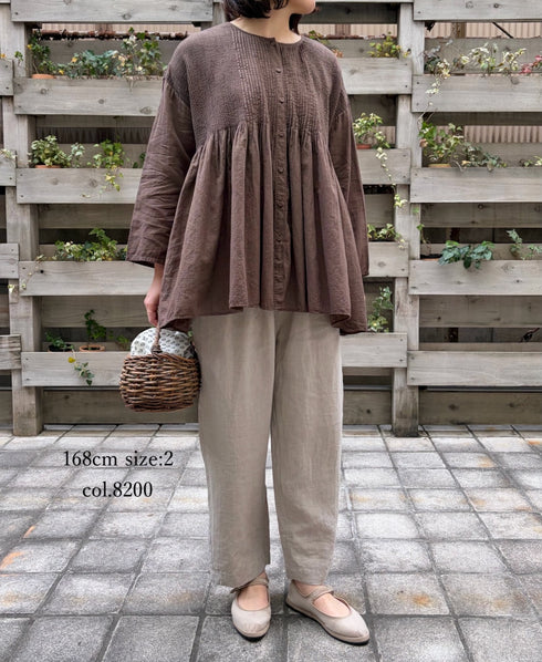 GNMDS2501FL 40s FRENCH LINEN DYED CANVAS 2TUCK TAPERED EASY PANTS