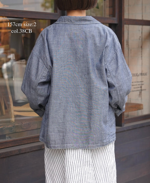 ISNAM2601CB NAVY (INDIGO) CHAMBRAY ROUND COLLAR DOUBLE JACKET