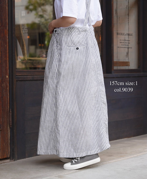 ISNAM2611S LINEN/COTTON STRIPE ADJUSTER TACK SKIRT WITH SUSPENDERS
