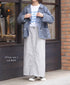 ISNAM2611S LINEN/COTTON STRIPE ADJUSTER TACK SKIRT WITH SUSPENDERS