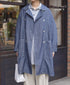 ISNAM2602CB NAVY (INDIGO) CHAMBRAY ROUND COLLAR DOUBLE LONG JACKET