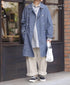 ISNAM2602CB NAVY (INDIGO) CHAMBRAY ROUND COLLAR DOUBLE LONG JACKET