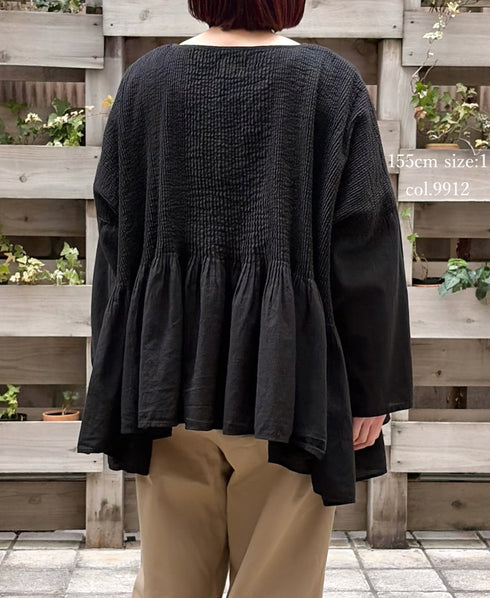 NMDS26231D 80s ORGANIC MICRO CHECK OVERDYE MINI PINTUCK PULLOVER