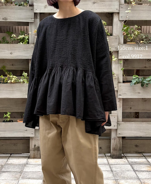 NMDS26231D 80s ORGANIC MICRO CHECK OVERDYE MINI PINTUCK PULLOVER