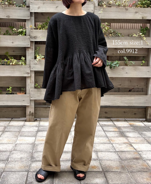 NMDS26231D 80s ORGANIC MICRO CHECK OVERDYE MINI PINTUCK PULLOVER